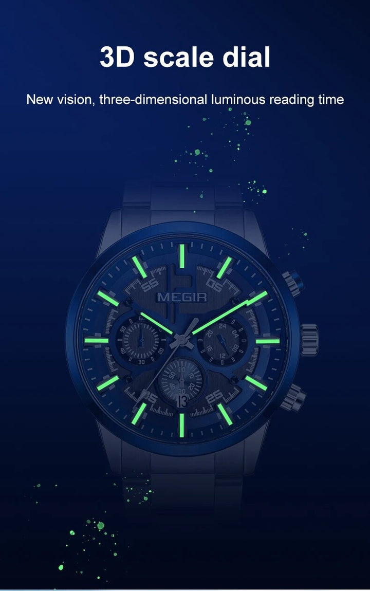 MEGIR Luxury Watch Mens Business Watches Calendar Stainless Steel Quartz Wrist Watch Clock Casual Chronograph Relogio Masculino-5