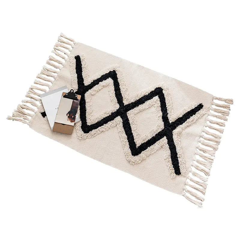 Handwoven Moroccan Cotton Fringe Area Rug for Living Room