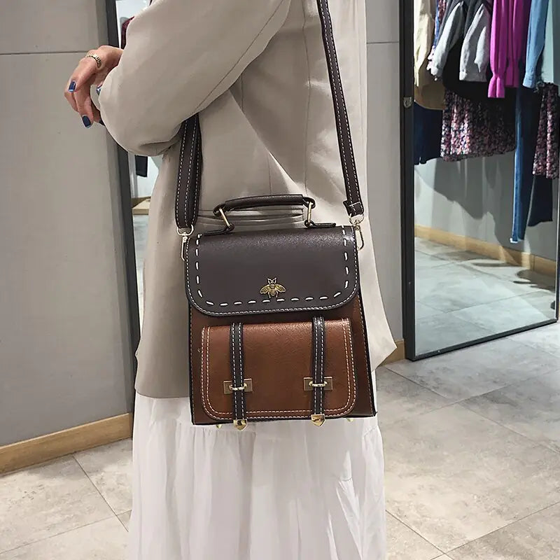Vintage Paneled PU Leather Women Backpack - MD Store