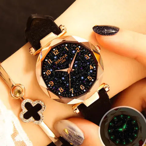 Quartz Women's Watch with Luminous Starry Design