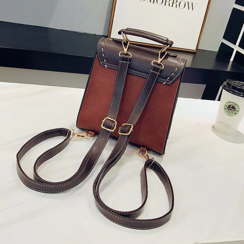 Vintage Paneled PU Leather Women Backpack - MD Store