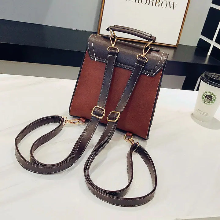Vintage Paneled PU Leather Women Backpack - MD Store