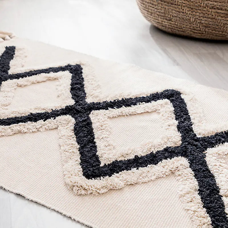 Handwoven Moroccan Cotton Fringe Area Rug for Living Room