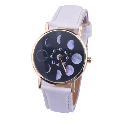 "Moon Phase Surface Watch with Leather Strap"