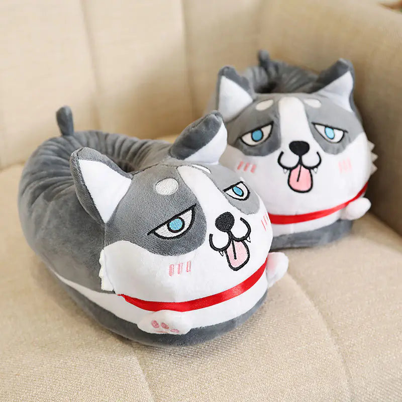 Cartoon Husky Thermal Cotton Home Slippers
