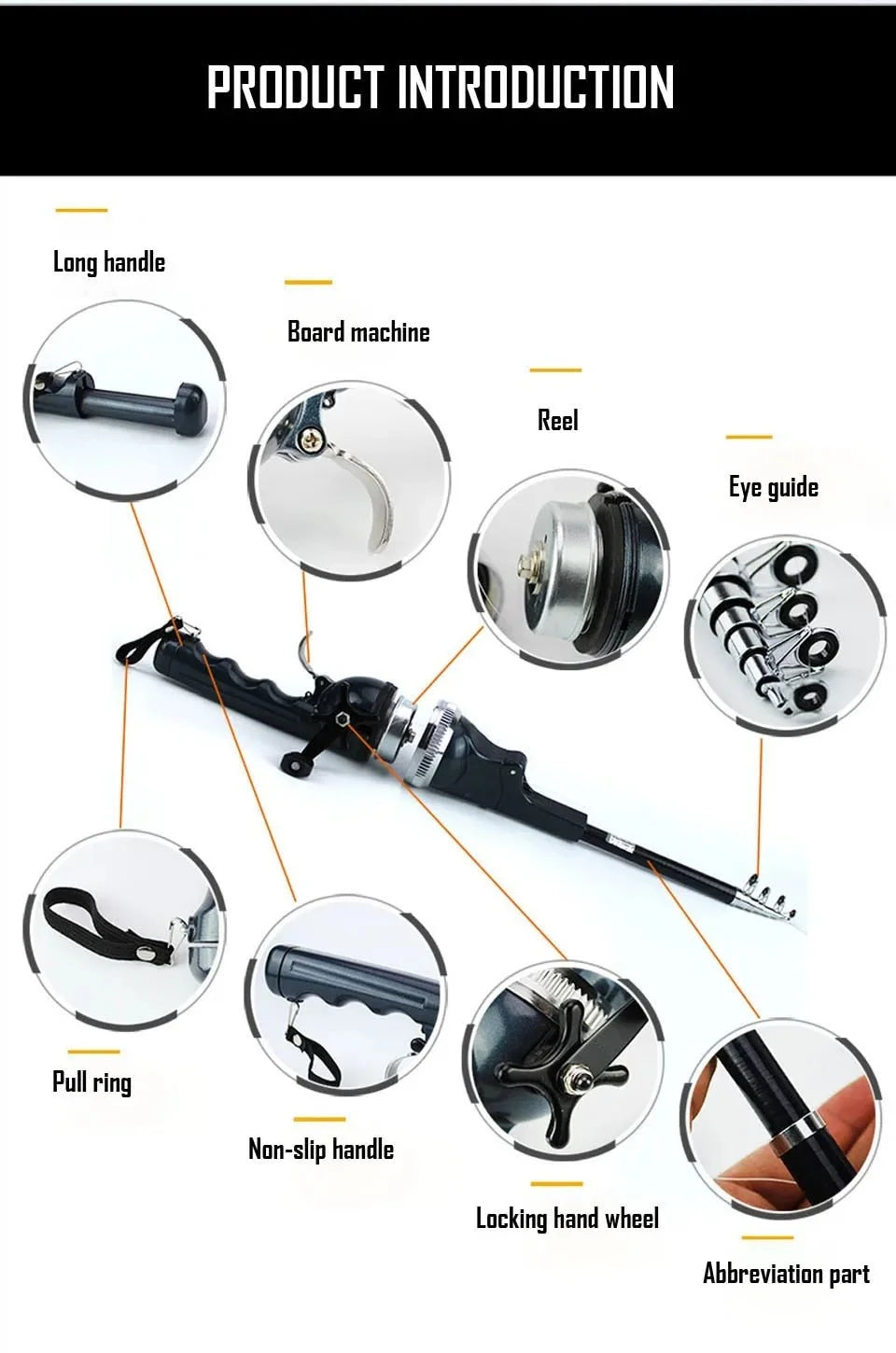 Portable Folding Telescopic Fishing Rod with Stainless Steel Built-in