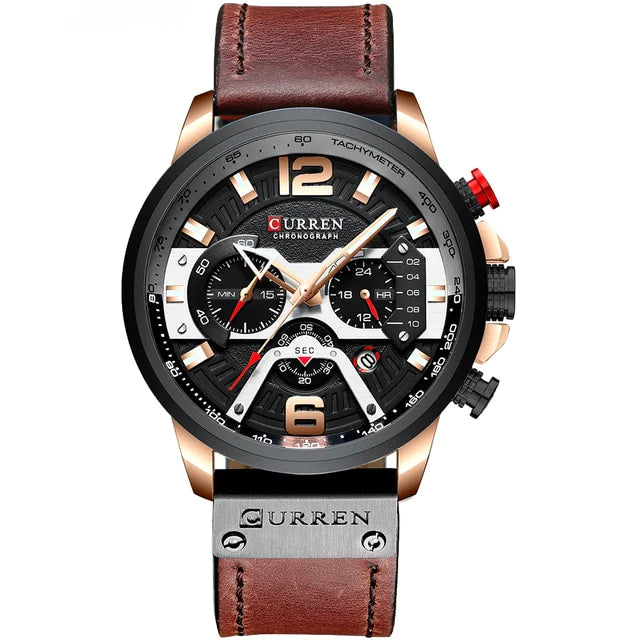 Militärische Leder-Chronographen-Armbanduhr
