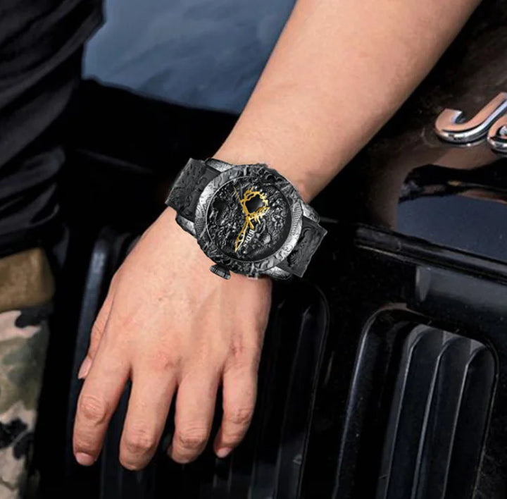 Quartz Men's Watch with Large Dial and Rubber Strap