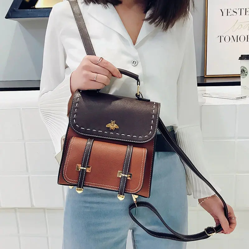 Vintage Paneled PU Leather Women Backpack - MD Store