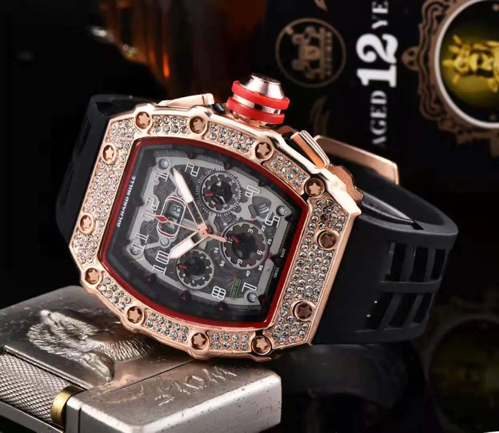 Fashionable 6-Needle Quartz Watch with Rhinestones