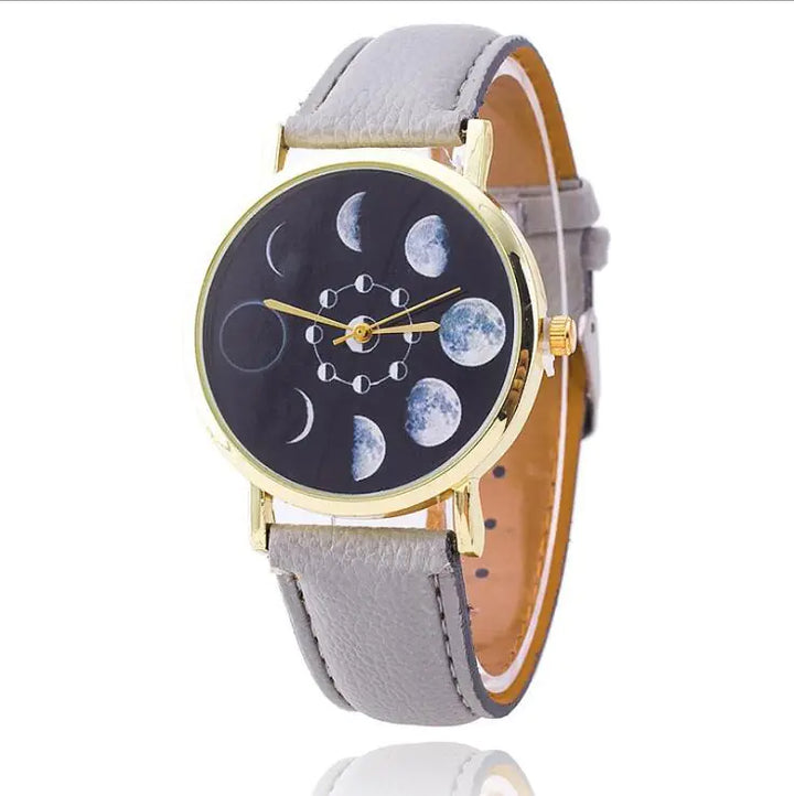 "Moon Phase Surface Watch with Leather Strap"