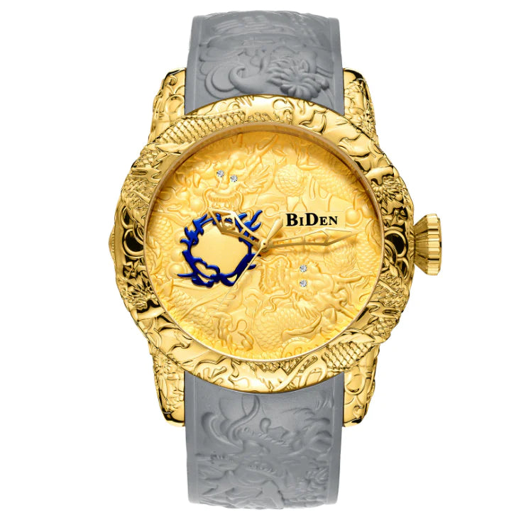 Quartz Men's Watch with Large Dial and Rubber Strap