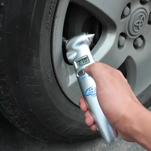 Silver 4-in-1 Tire Pressure Gauge with Flashlight