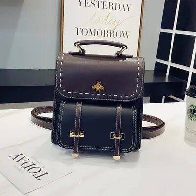Vintage Paneled PU Leather Women Backpack - MD Store
