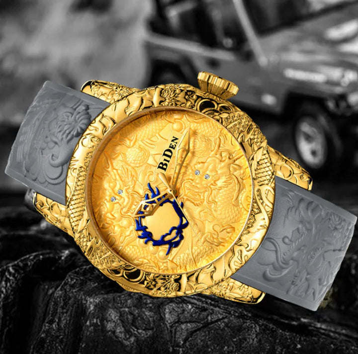 Quartz Men's Watch with Large Dial and Rubber Strap