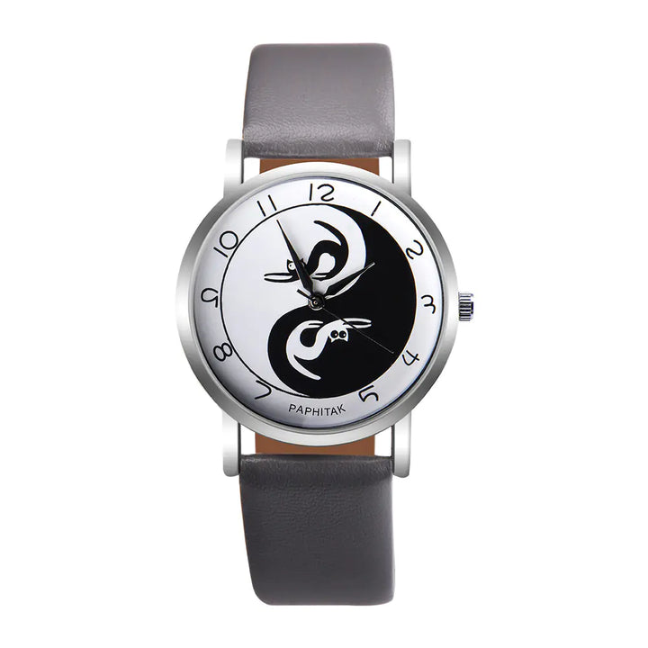 Women's Leather Cat Watch with Yin Yang Design