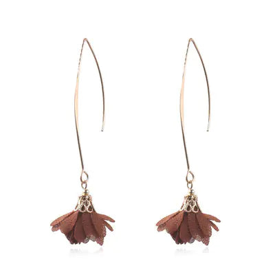 Creative Rose Fabric Drop Earrings with Tassels