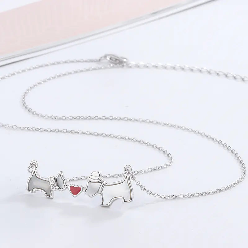 Heart Necklace with White Mother-of-Pearl and Dog Design