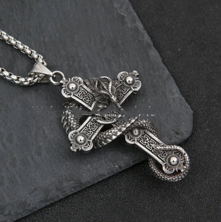 Stainless Steel Dragon Cross Pendant Necklace