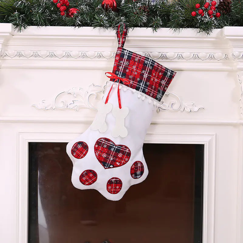 Christmas Stocking with Dog Paw Print Design