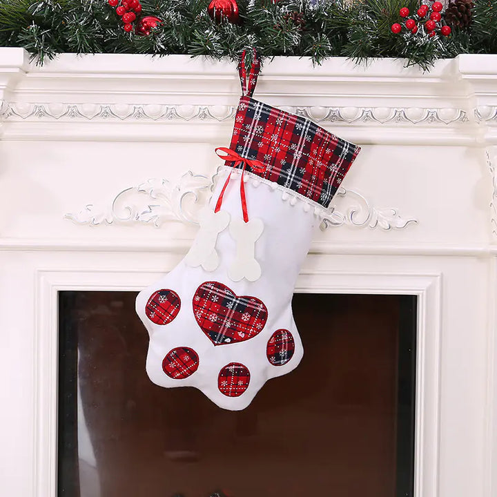 Christmas Stocking with Dog Paw Print Design