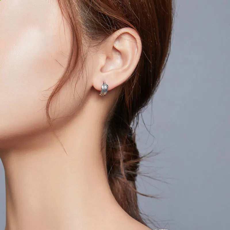 S925 Silver Feather Stud Earrings for Men and Women