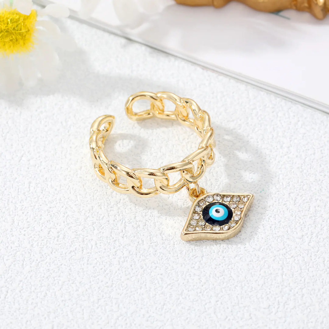 Devil's Eye Hollow Ring with Inlaid Zircon Bracelet
