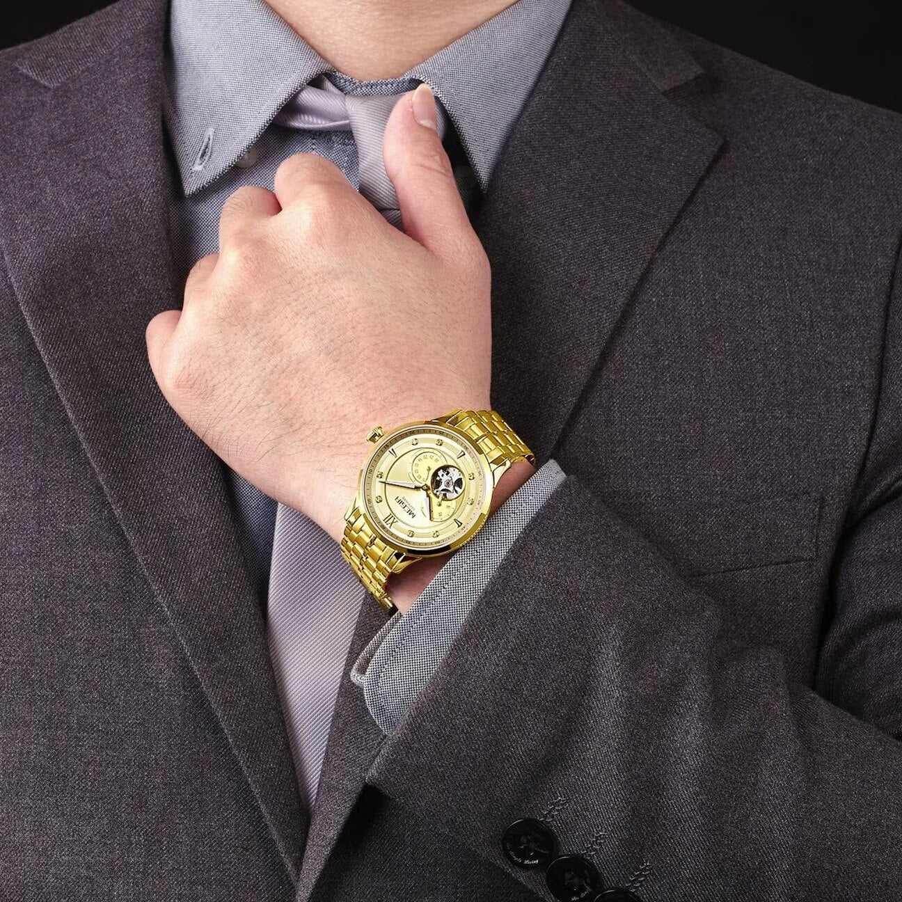 MEGIR Luxury Men Watches Stainless Steel Automatic Mechanical Watch Sapphire Steel Case Business WristWatch Montre Homme-1