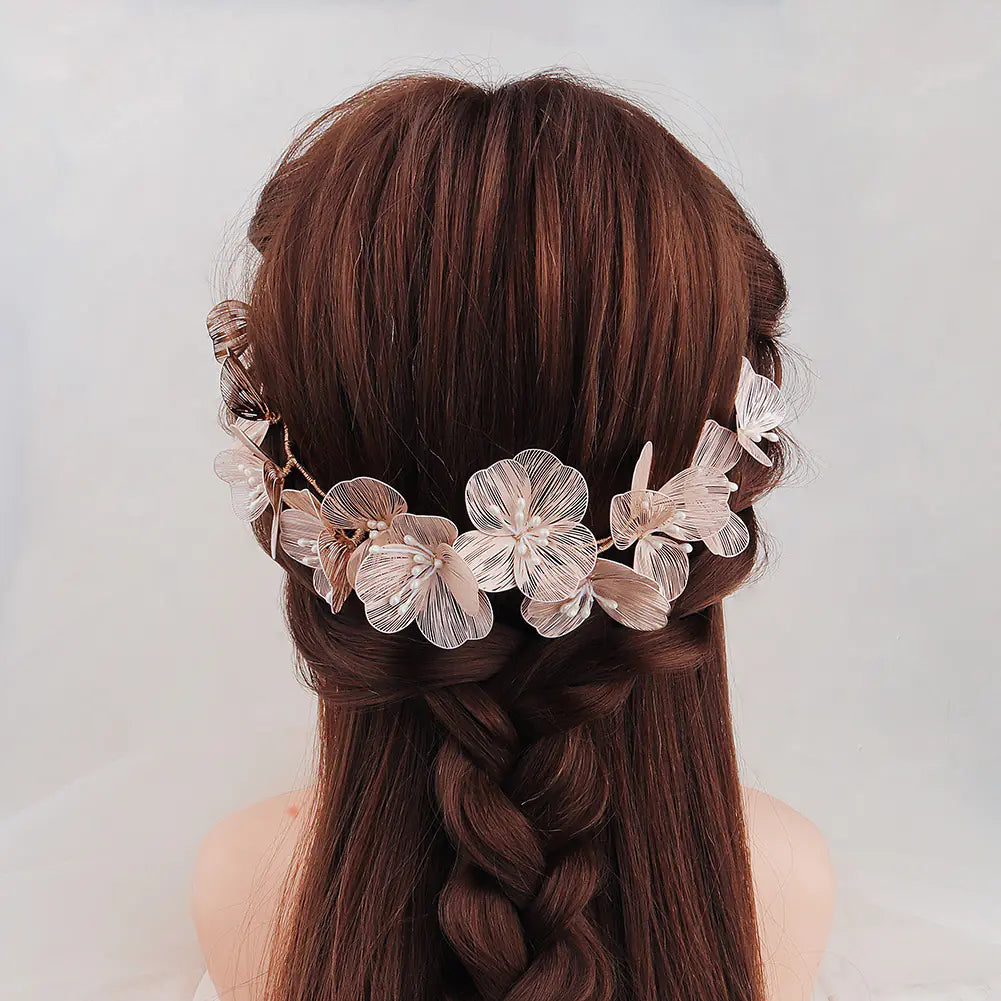 Korean Style Gold Petal Headband with Pearl Accents