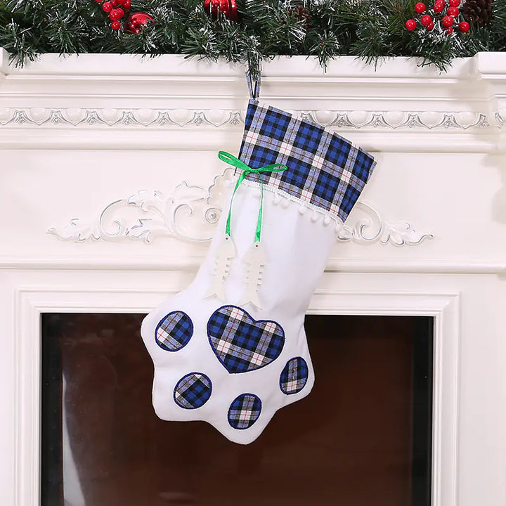 Christmas Stocking with Dog Paw Print Design