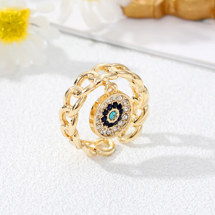 Devil's Eye Hollow Ring with Inlaid Zircon Bracelet