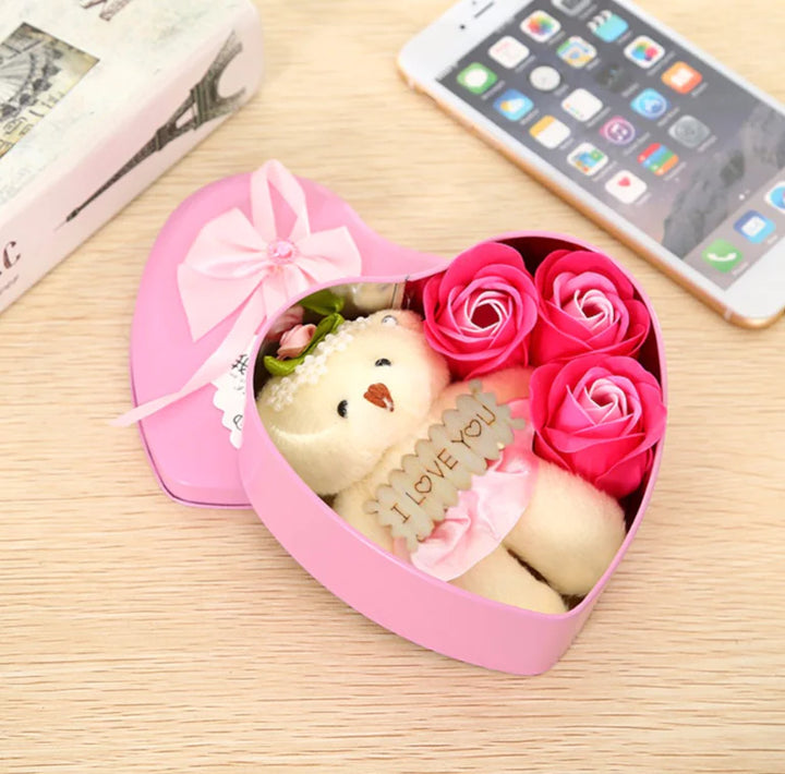 Heart-Shaped Soap Rose in Tin Box - Creative Gift