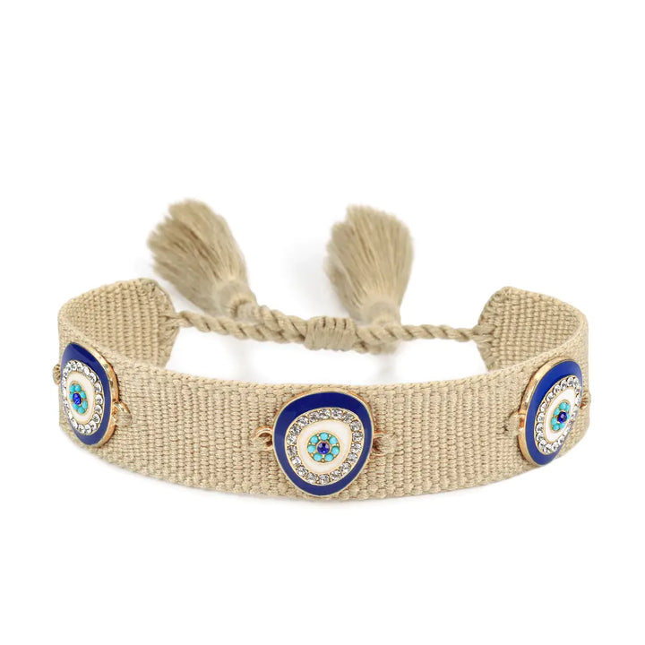 Trendy Woven Bracelet with Lucky Blue Eyes