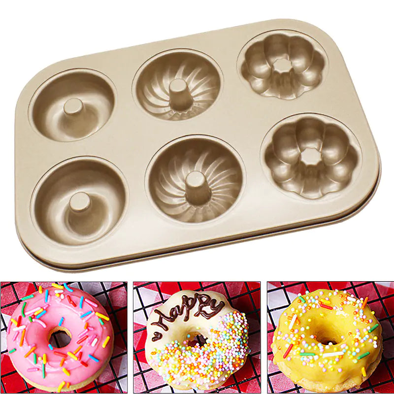 Non-Stick 6-Cavity Baking Tray for Cakes and Donuts