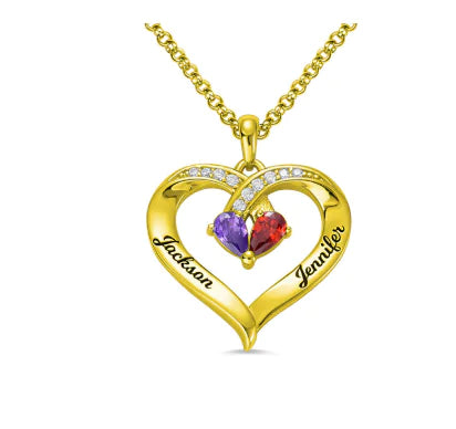 Customized Heart-Shaped Gemstone Necklace for Couples
