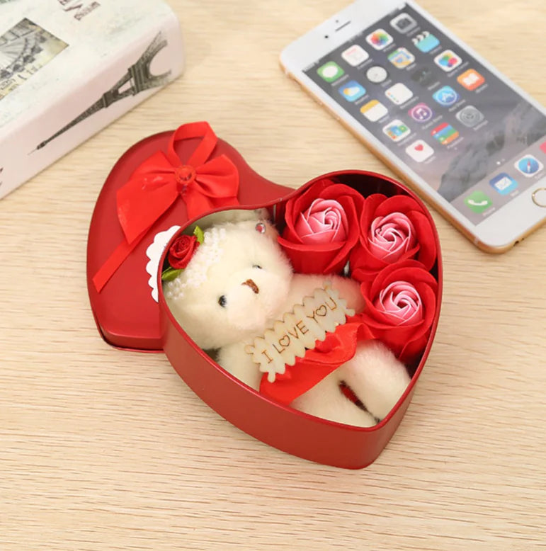 Heart-Shaped Soap Rose in Tin Box - Creative Gift