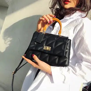 Stylish Women's PU Handbag with Wooden Ring Handle