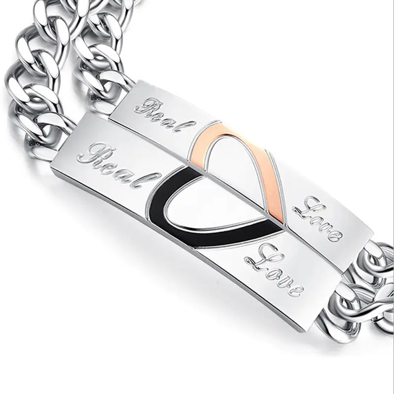 Korean Style Puzzle Heart Couple Bracelet in Rose Gold