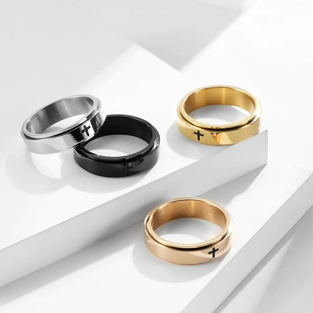 Minimalist Cross Rotatable Stainless Steel Ring