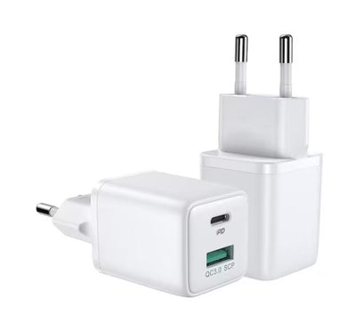 Experience ultra-fast charging with the JOYROOM Dual-Port Fast Charger 20W. Featuring two USB-C ports for charging up to two devices at once, this charger provides an efficient 20W output to quickly restore battery power. Experience total convenience and fast charging today.