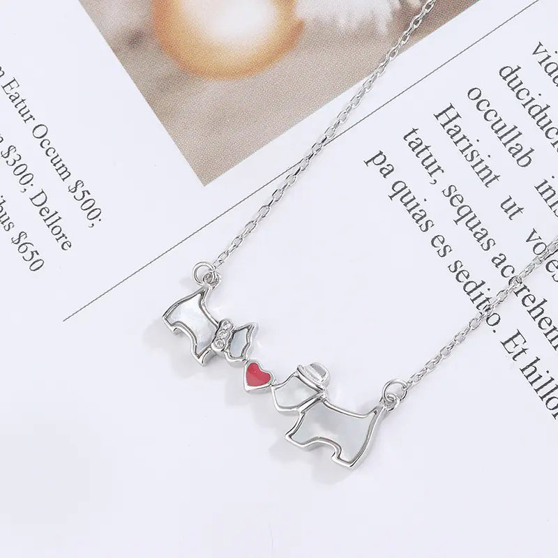 Heart Necklace with White Mother-of-Pearl and Dog Design