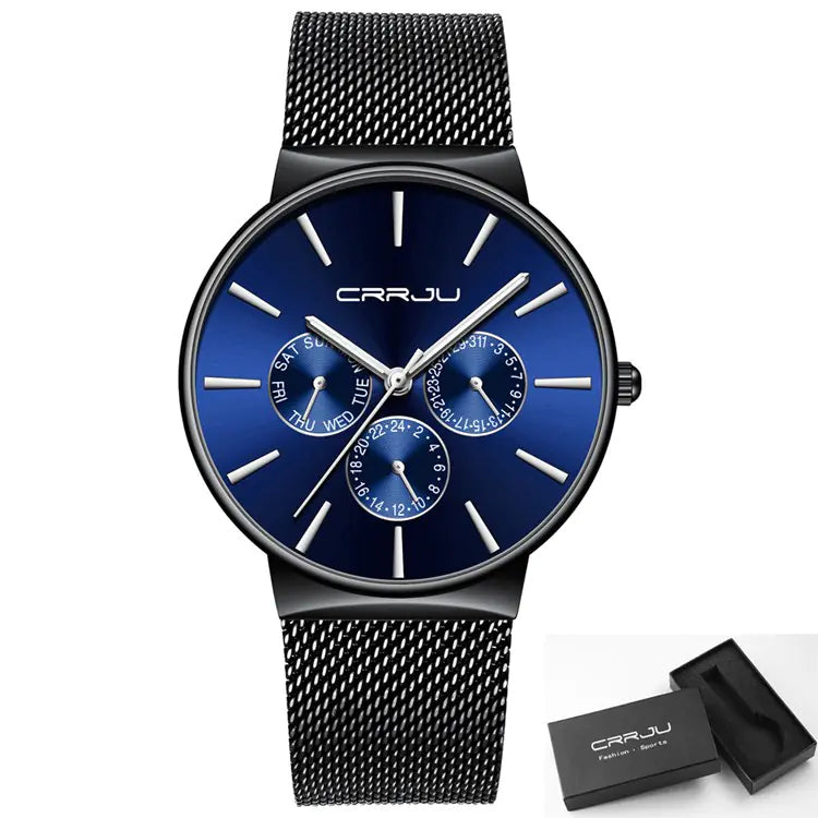 CRRJU Men's Multifunctional Stainless Steel Watch