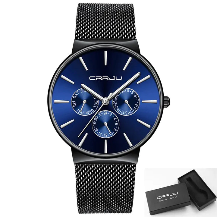 CRRJU Men's Multifunctional Stainless Steel Watch