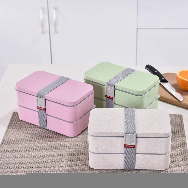 Wheat Straw Double Layer Japanese Bento Box