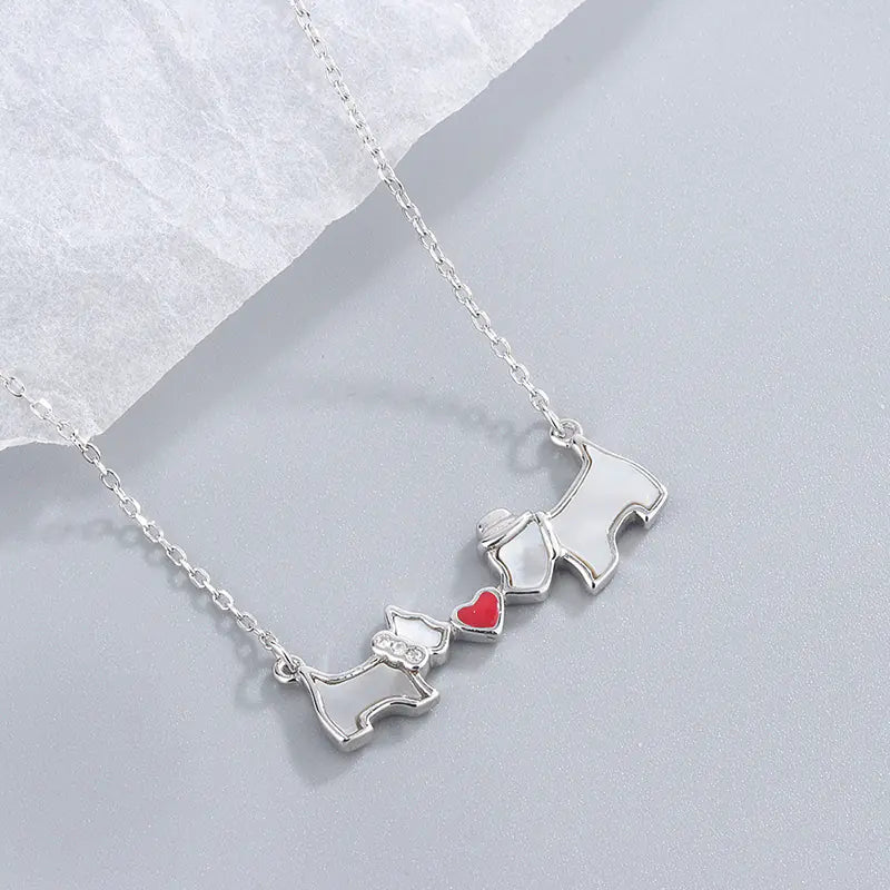 Heart Necklace with White Mother-of-Pearl and Dog Design