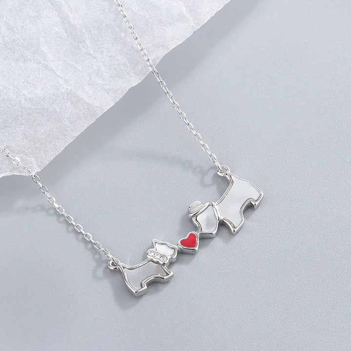 Heart Necklace with White Mother-of-Pearl and Dog Design