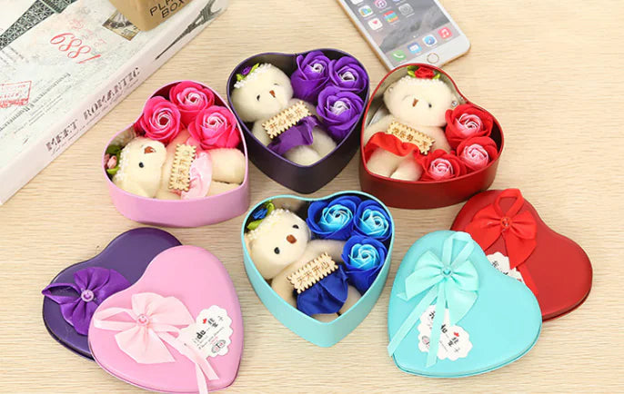 Heart-Shaped Soap Rose in Tin Box - Creative Gift