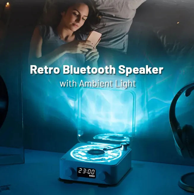 Retro Bluetooth Turntable Speaker with RGB Lamp