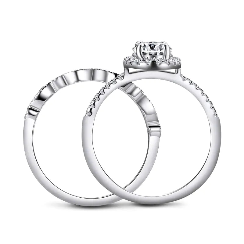 925 Sterling Silver Oval Stone Double Ring Set