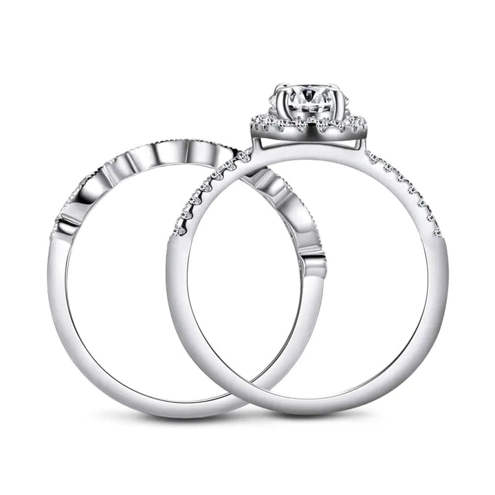 925 Sterling Silver Oval Stone Double Ring Set